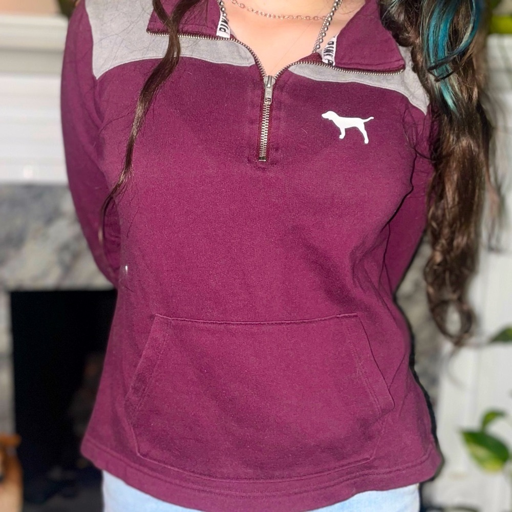 “PINK” Maroon Mock Neck Sweater